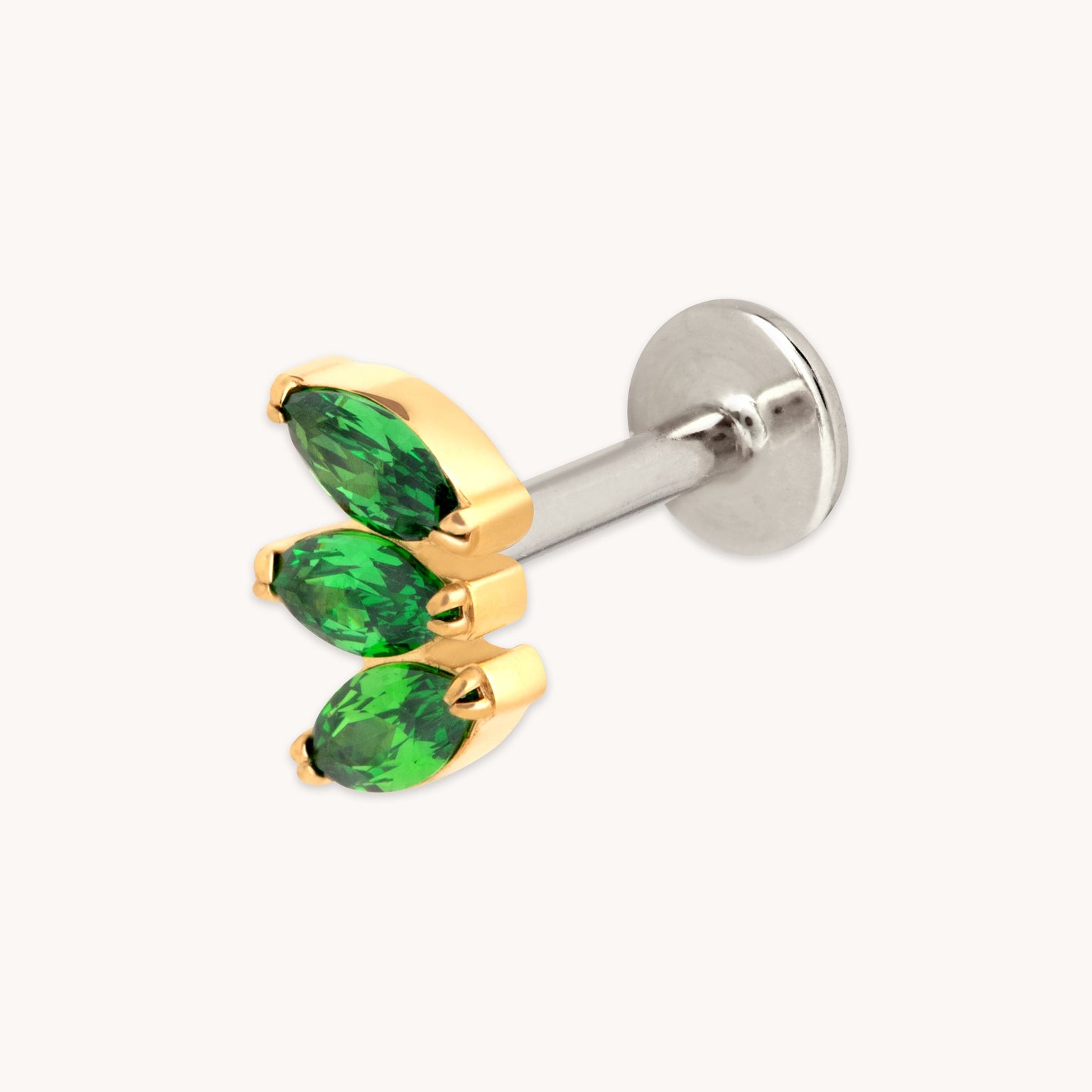 Green Marquise Fan Titanium Piercing Stud in Gold