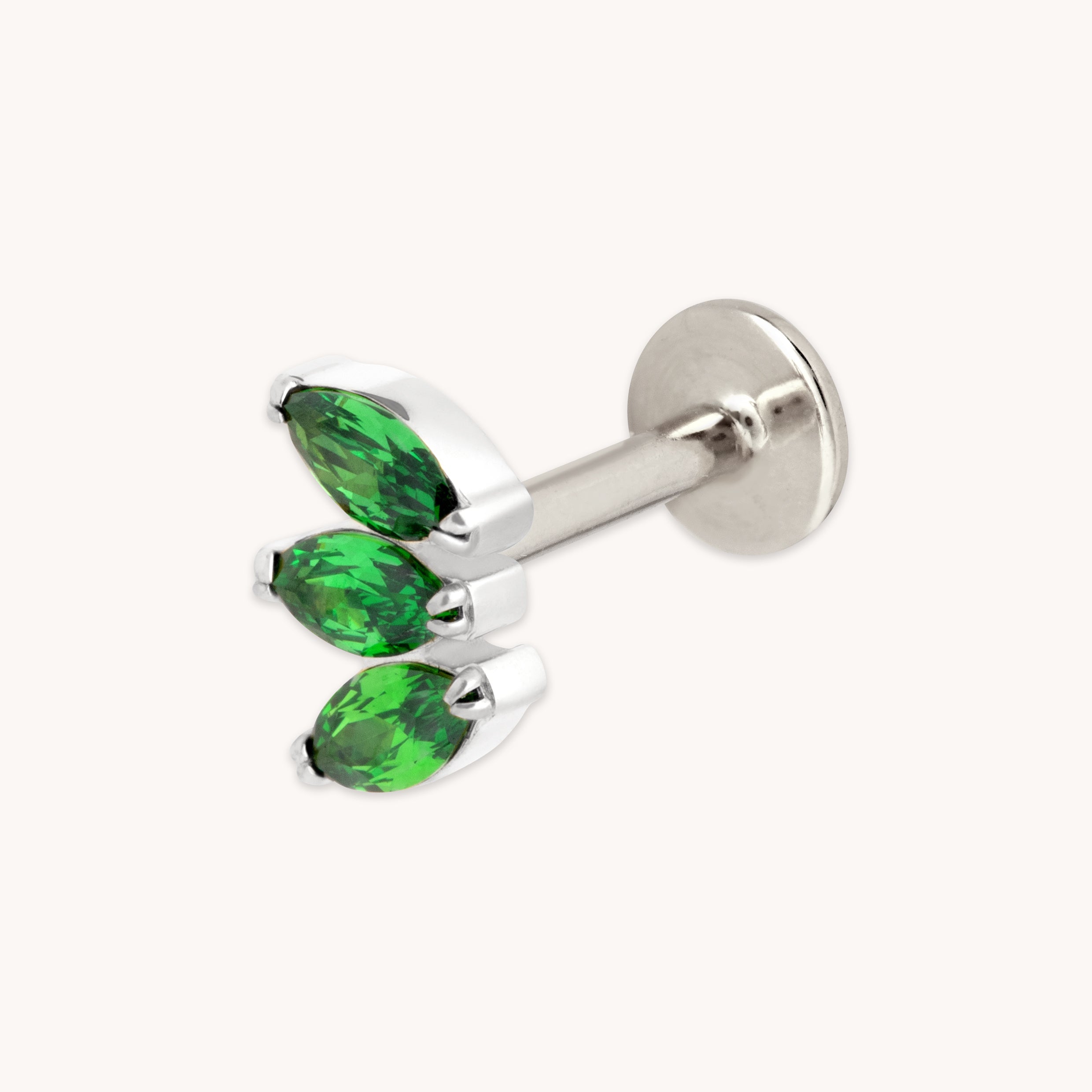 Green Marquise Fan Titanium Piercing Stud in Platinum