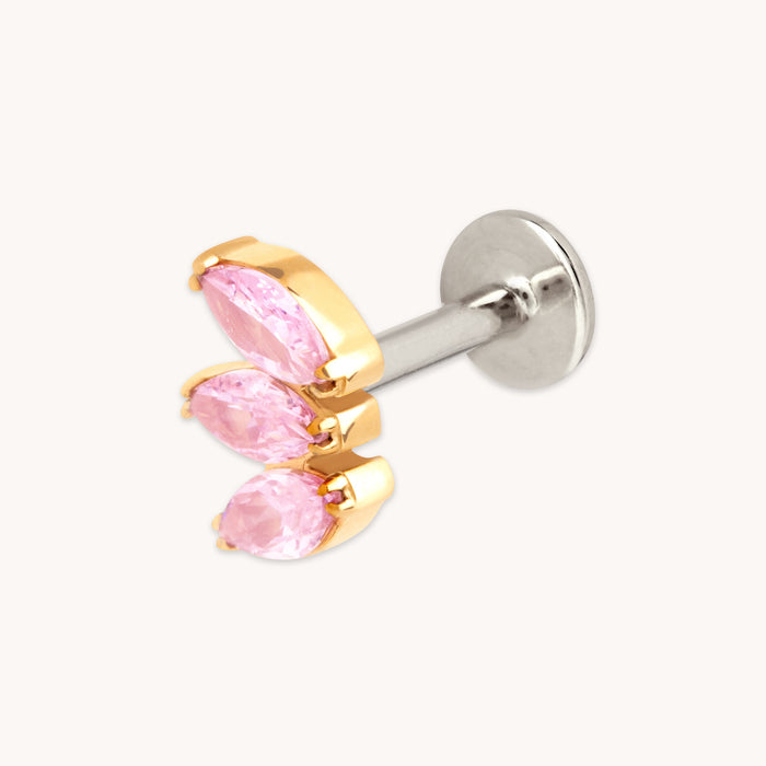 Pink Marquise Fan Titanium Piercing Stud in Gold