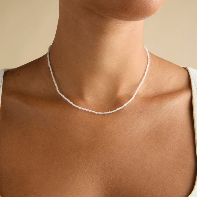 Moonstone June Beaded Birthstone Necklace in Solid White Gold