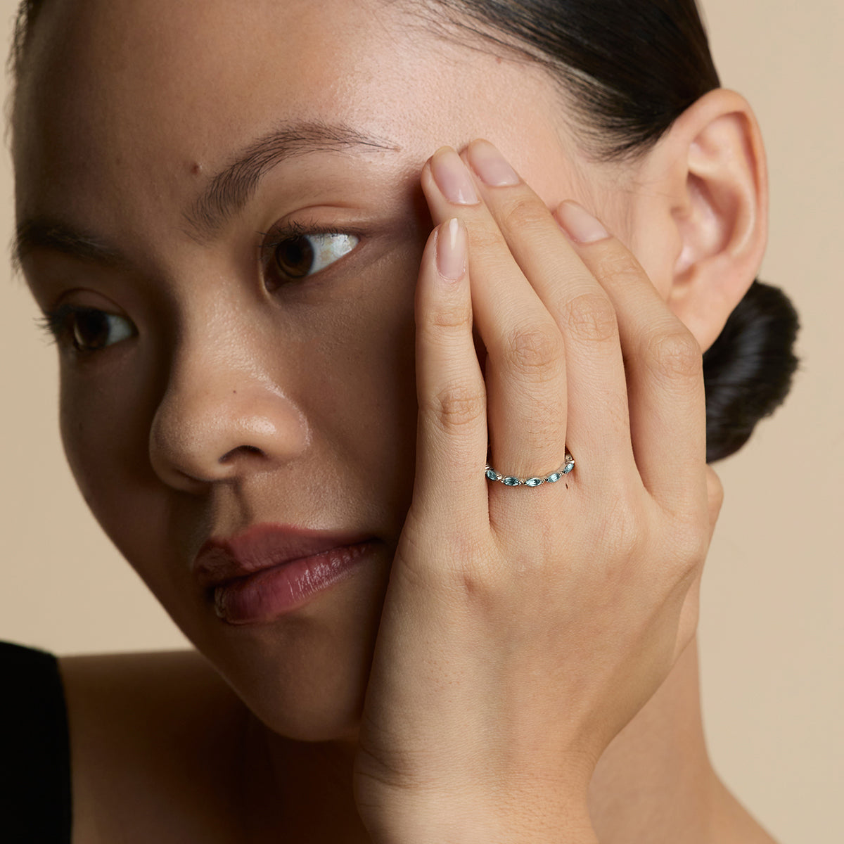 Alexandrite Marquise Band Ring in Solid White Gold