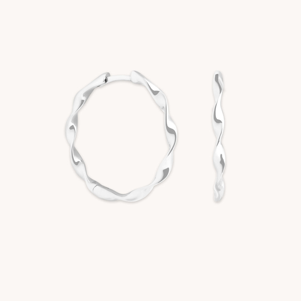 Twist Large Hoops in Solid White Gold