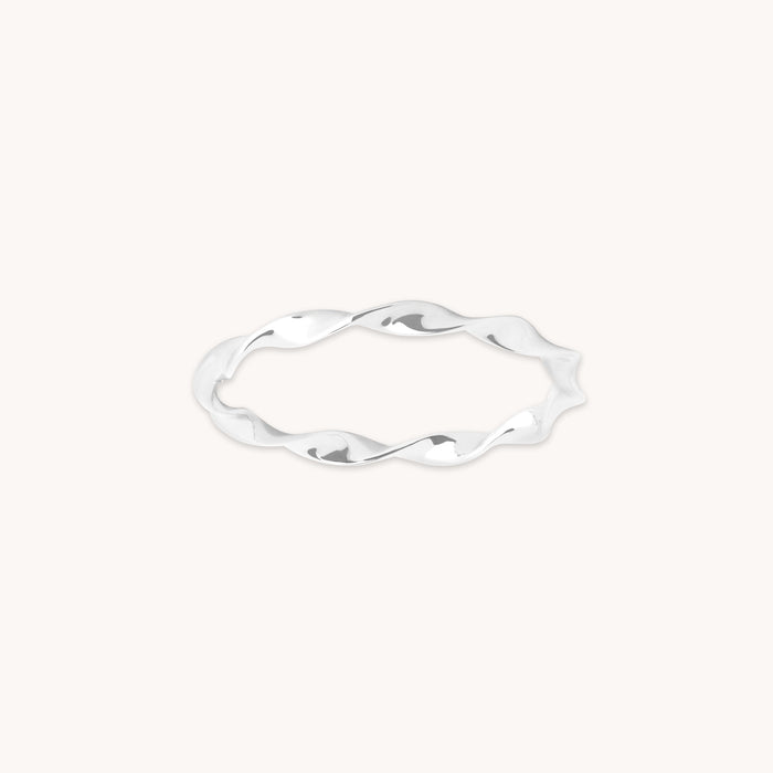 Twist Band Ring in Solid White Gold