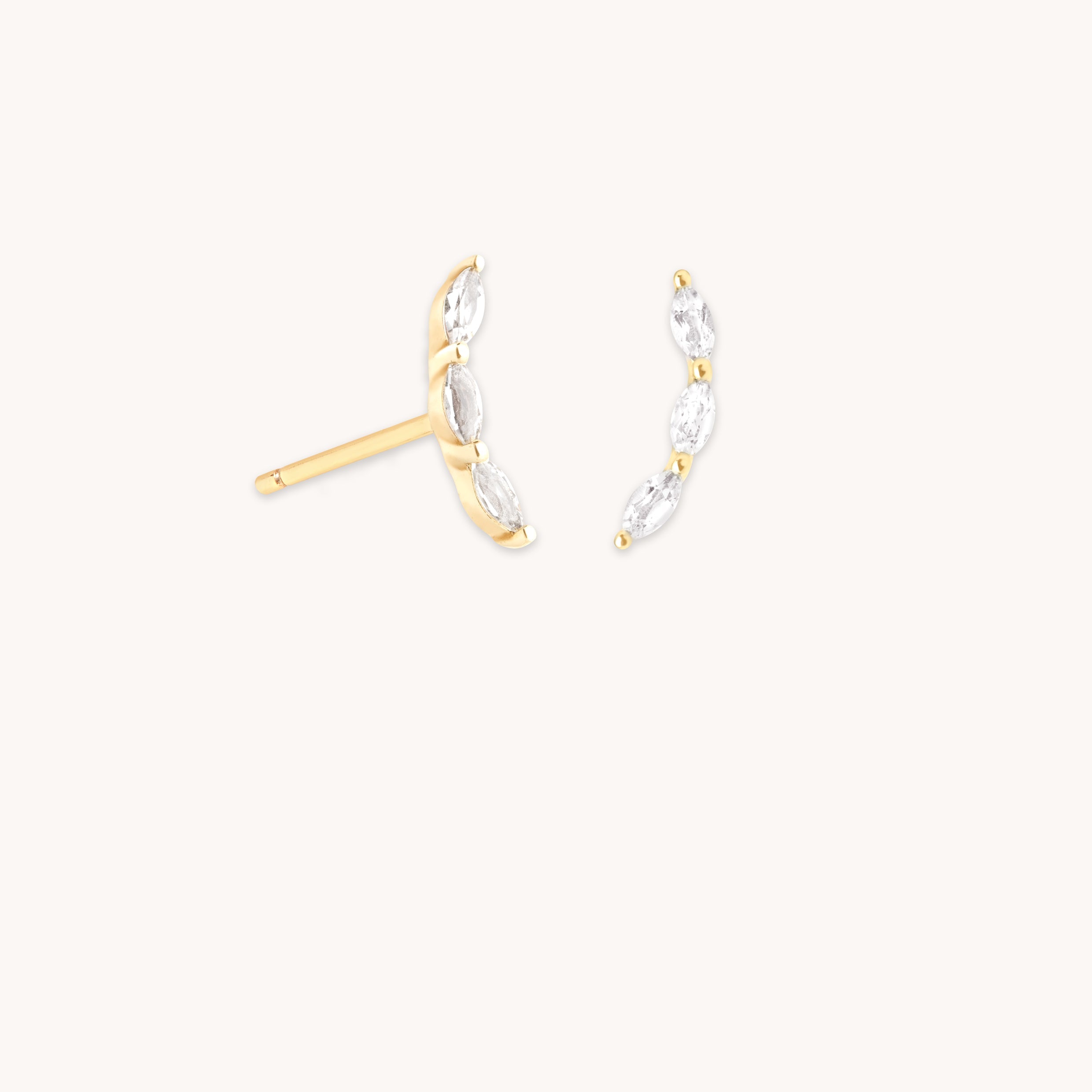 White Topaz Curved Studs in Solid Gold