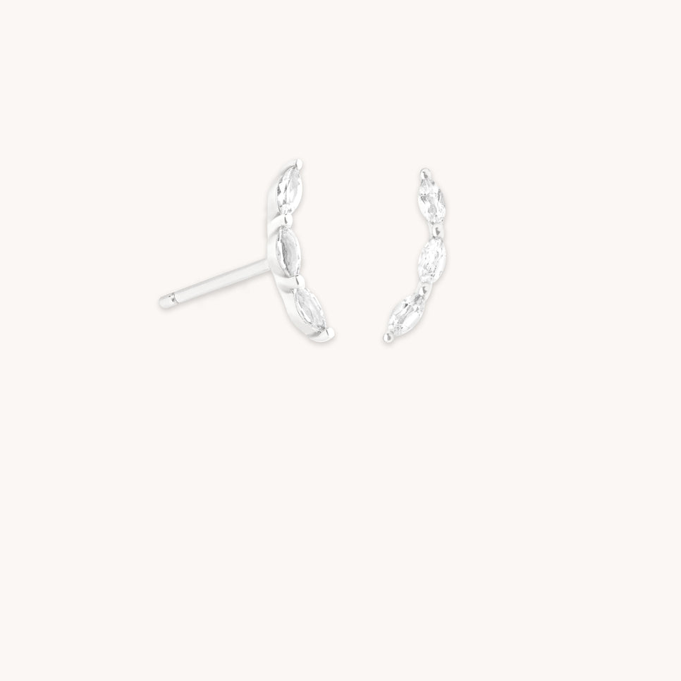 White Topaz Curved Studs in Solid White Gold