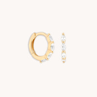 White Topaz Marquise Huggies in Solid Gold