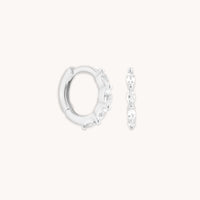 White Topaz Marquise Huggies in Solid White Gold
