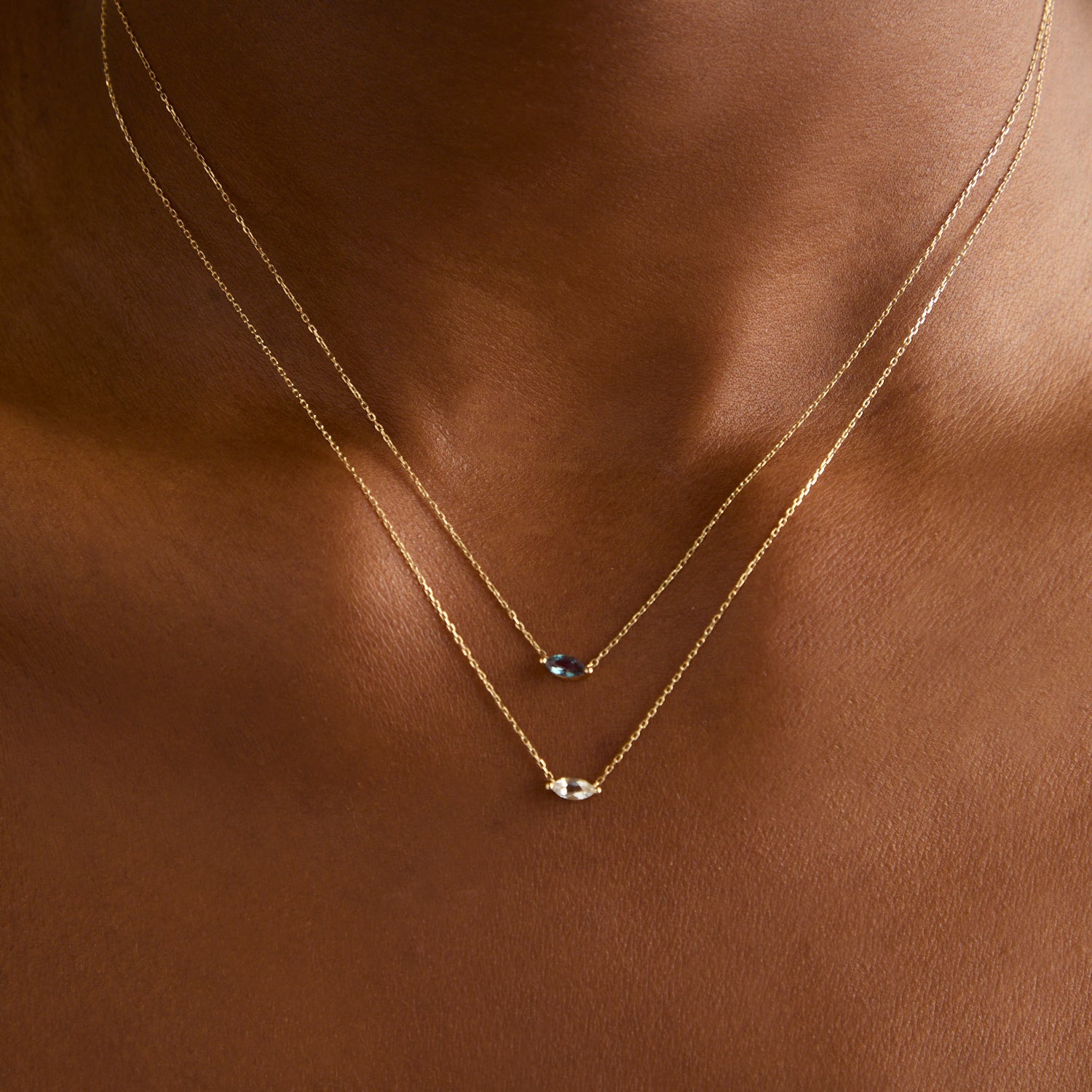 White Topaz Marquise Necklace in Solid Gold