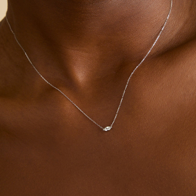 White Topaz Marquise Necklace in Solid White Gold