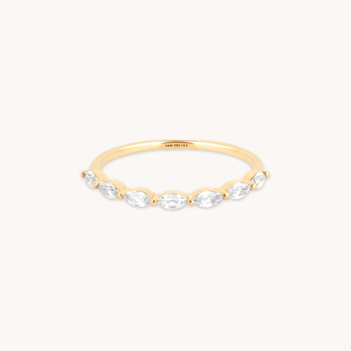 White Topaz Marquise Band Ring in Solid Gold