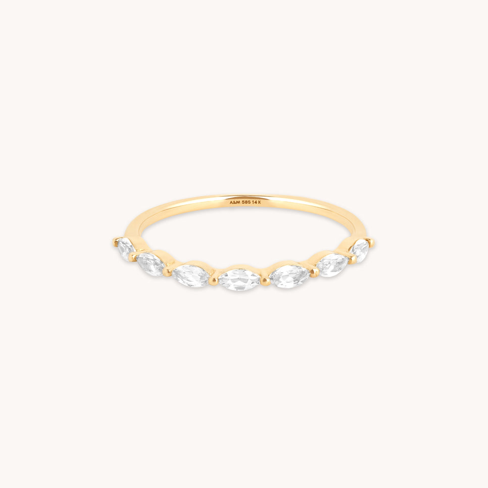 White Topaz Marquise Band Ring in Solid Gold