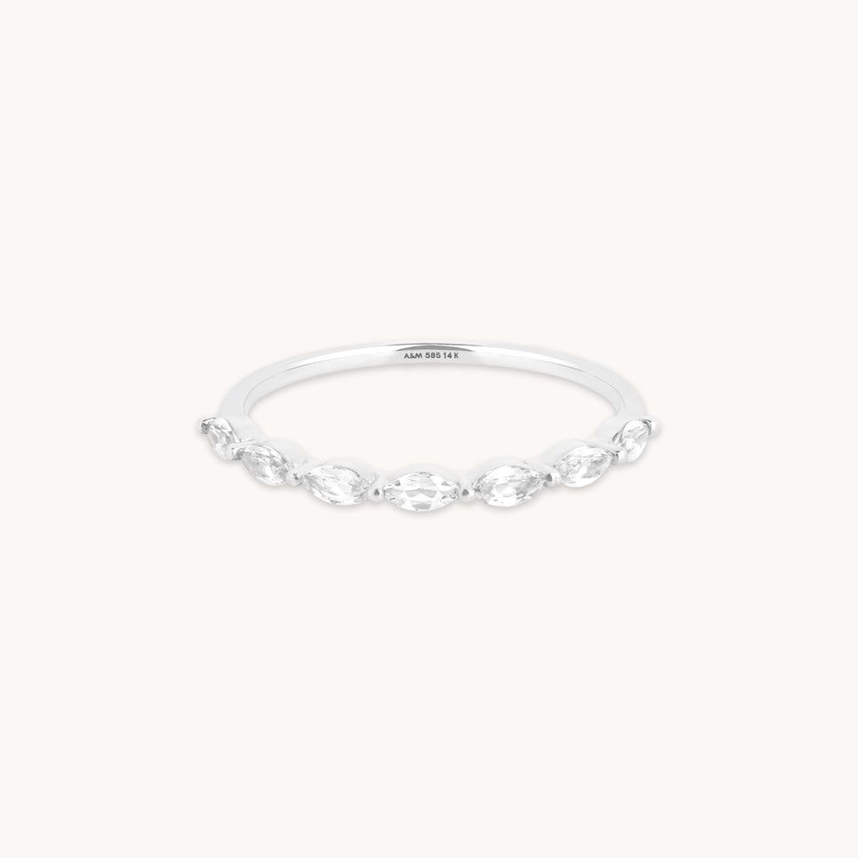White Topaz Marquise Band Ring in Solid White Gold