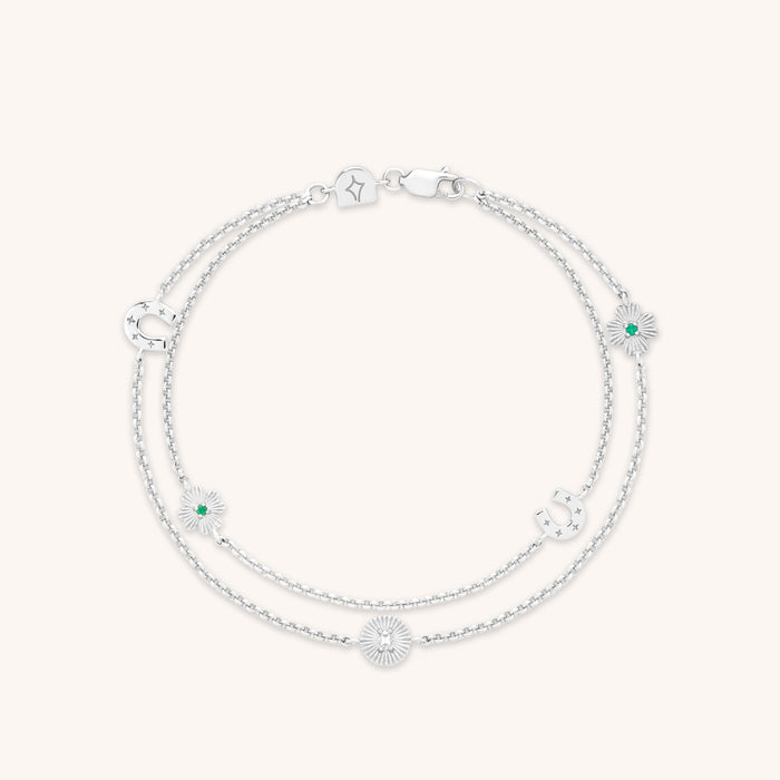 Lucky Charm Double Chain Bracelet in Silver