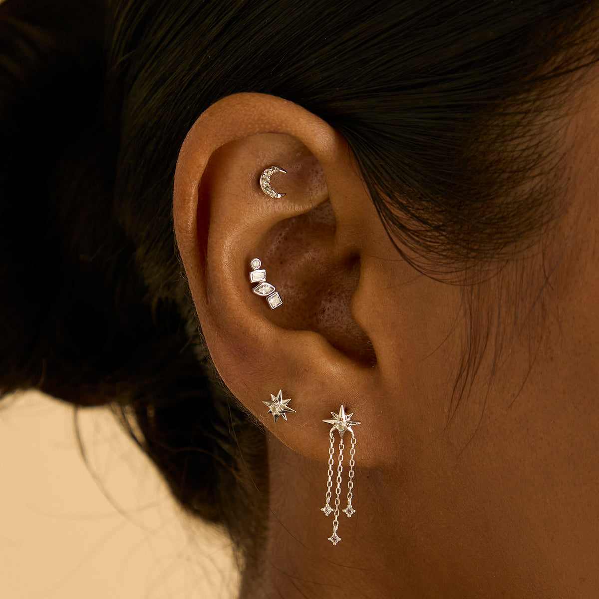 Flat Back Labret Studs - Diamond Bezel Cluster Piercing Stud in Solid White Gold - Piercing Studs - Astrid &amp; Miyu