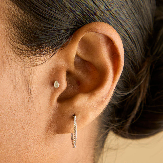 Flat Back Labret Studs - Diamond Bezel Pear Piercing Stud in Solid White Gold - Piercing Studs - Astrid &amp; Miyu