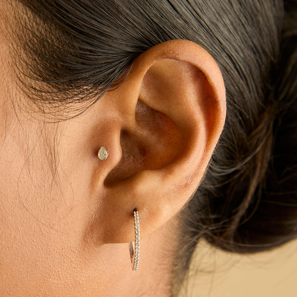 Flat Back Labret Studs - Diamond Bezel Pear Piercing Stud in Solid White Gold - Piercing Studs - Astrid &amp; Miyu