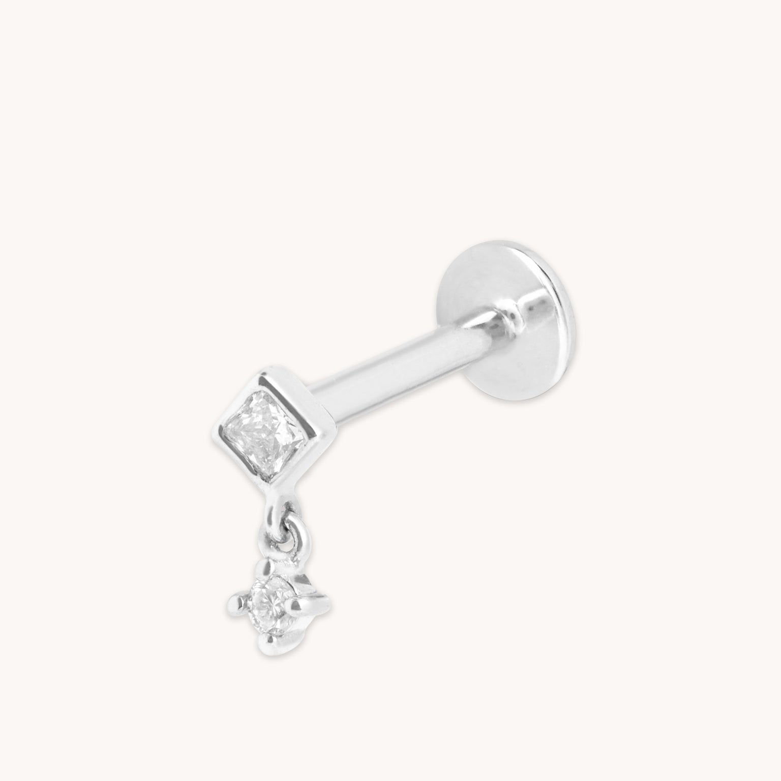 Diamond Bezel Charm Piercing Stud in Solid White Gold