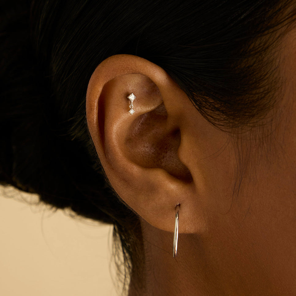 Flat Back Labret Studs - Diamond Bezel Charm Piercing Stud in Solid White Gold - Piercing Studs - Astrid &amp; Miyu