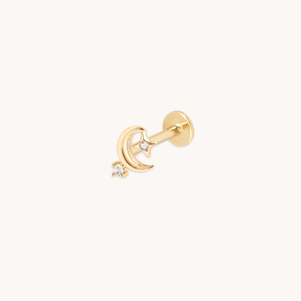 Celestial Moon Piercing Stud in Solid Gold