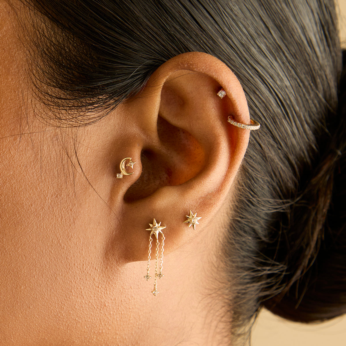 Celestial Moon Piercing Stud in Solid Gold