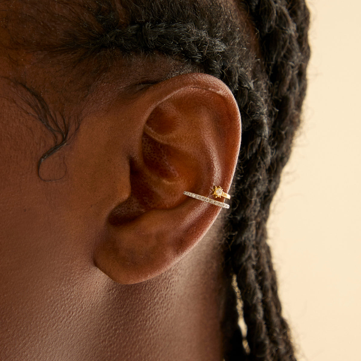 Cosmic Illusion Crystal Ear Cuff in Gold