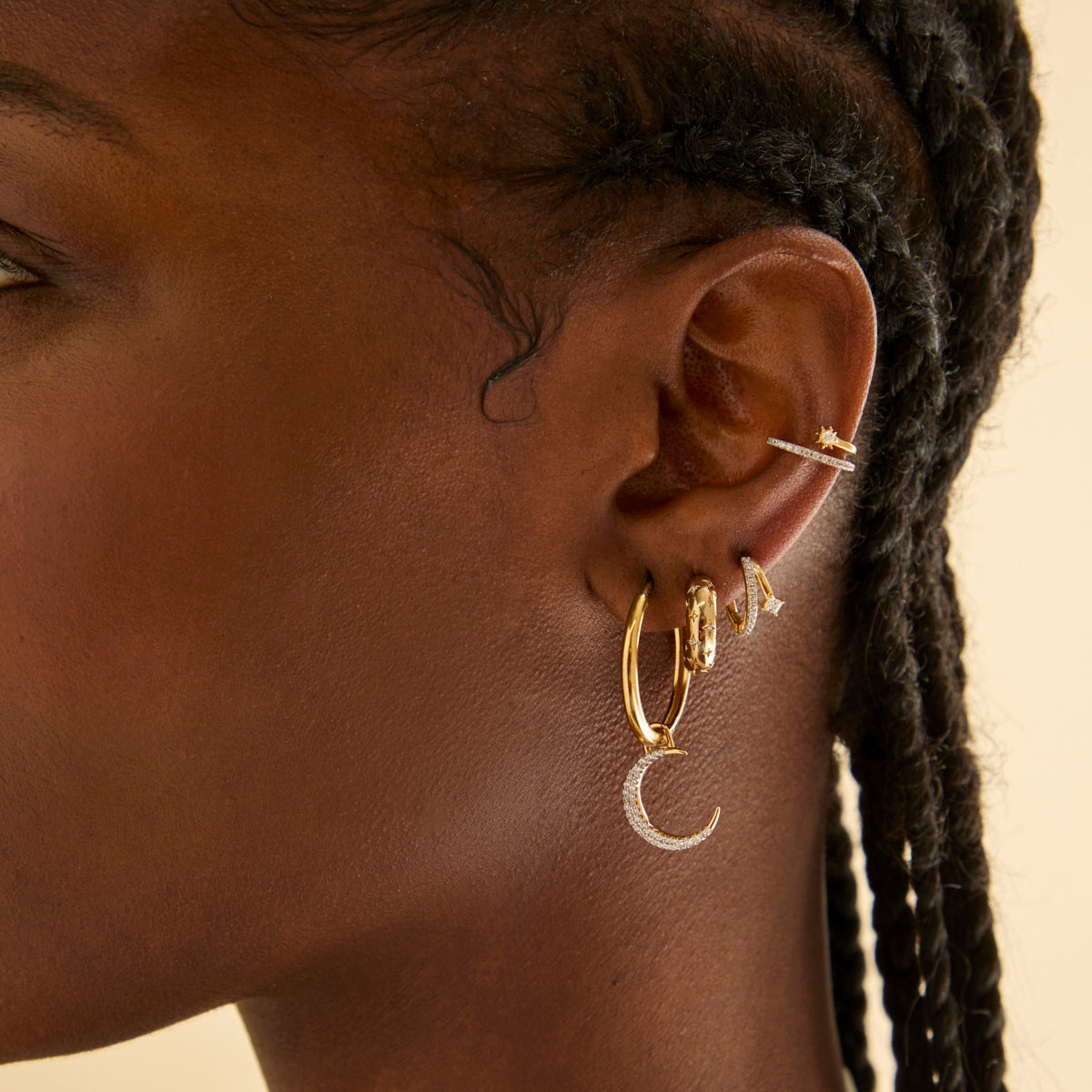 Cosmic Illusion Crystal Ear Cuff in Gold