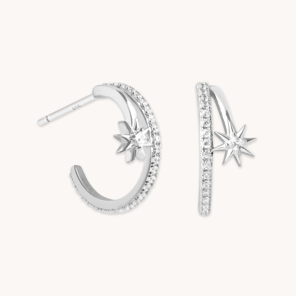 Cosmic Illusion Crystal Hoops in Silver