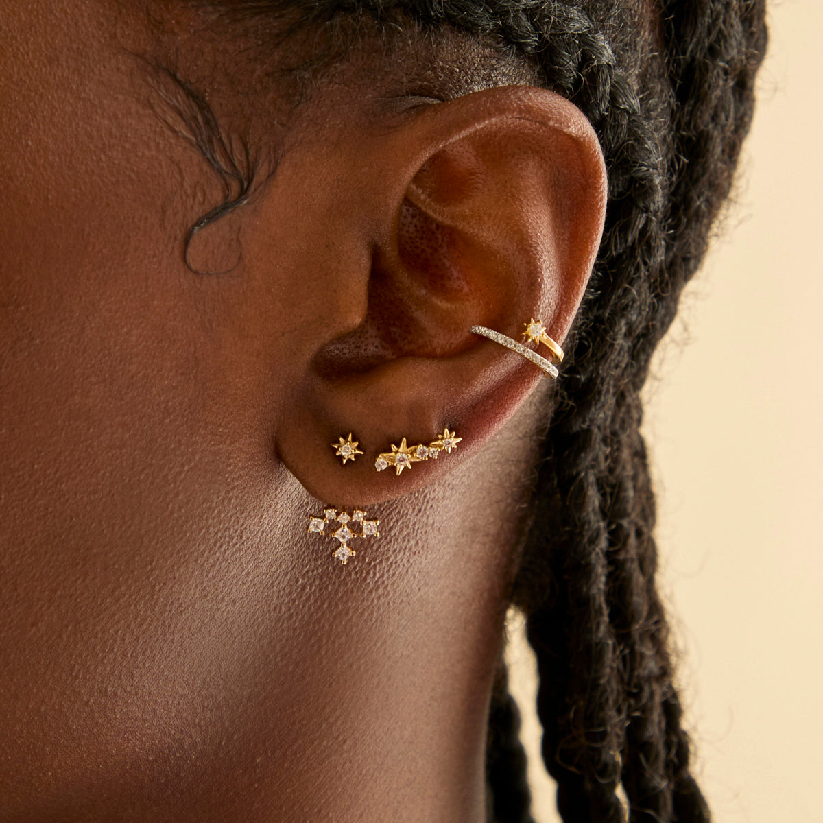 Cosmic Star Crystal Ear Jacket in Gold