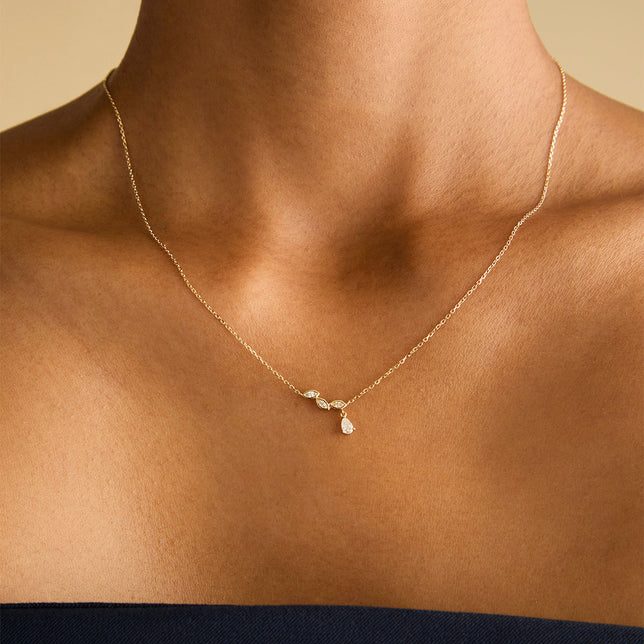 Diamond Marquise Drop Pendant Necklace in Solid Gold