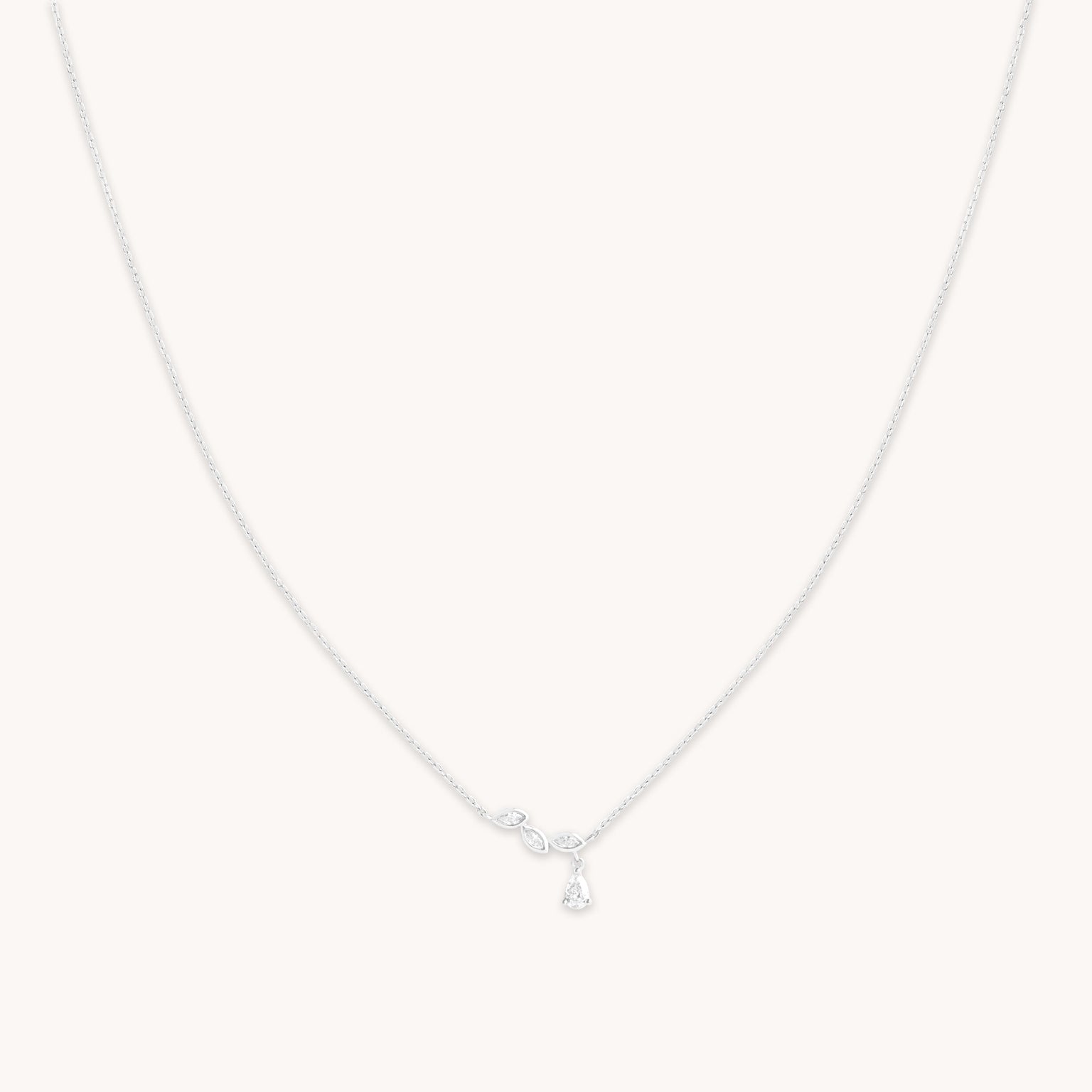 Diamond Marquise Drop Pendant Necklace in Solid White Gold