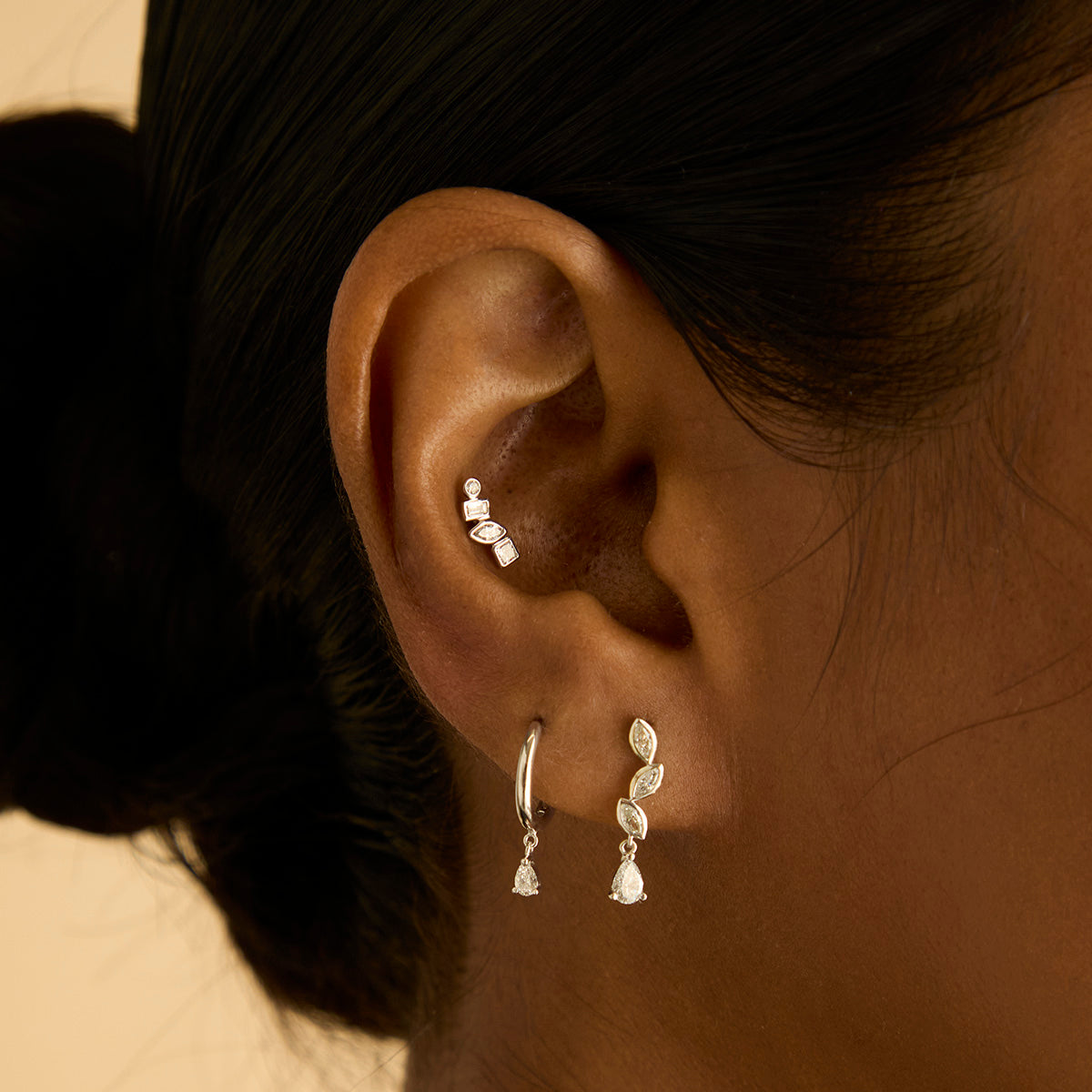 Diamond Marquise Drop Studs in Solid White Gold