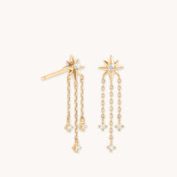 Shooting Star Chain Drop Studs in Solid Gold