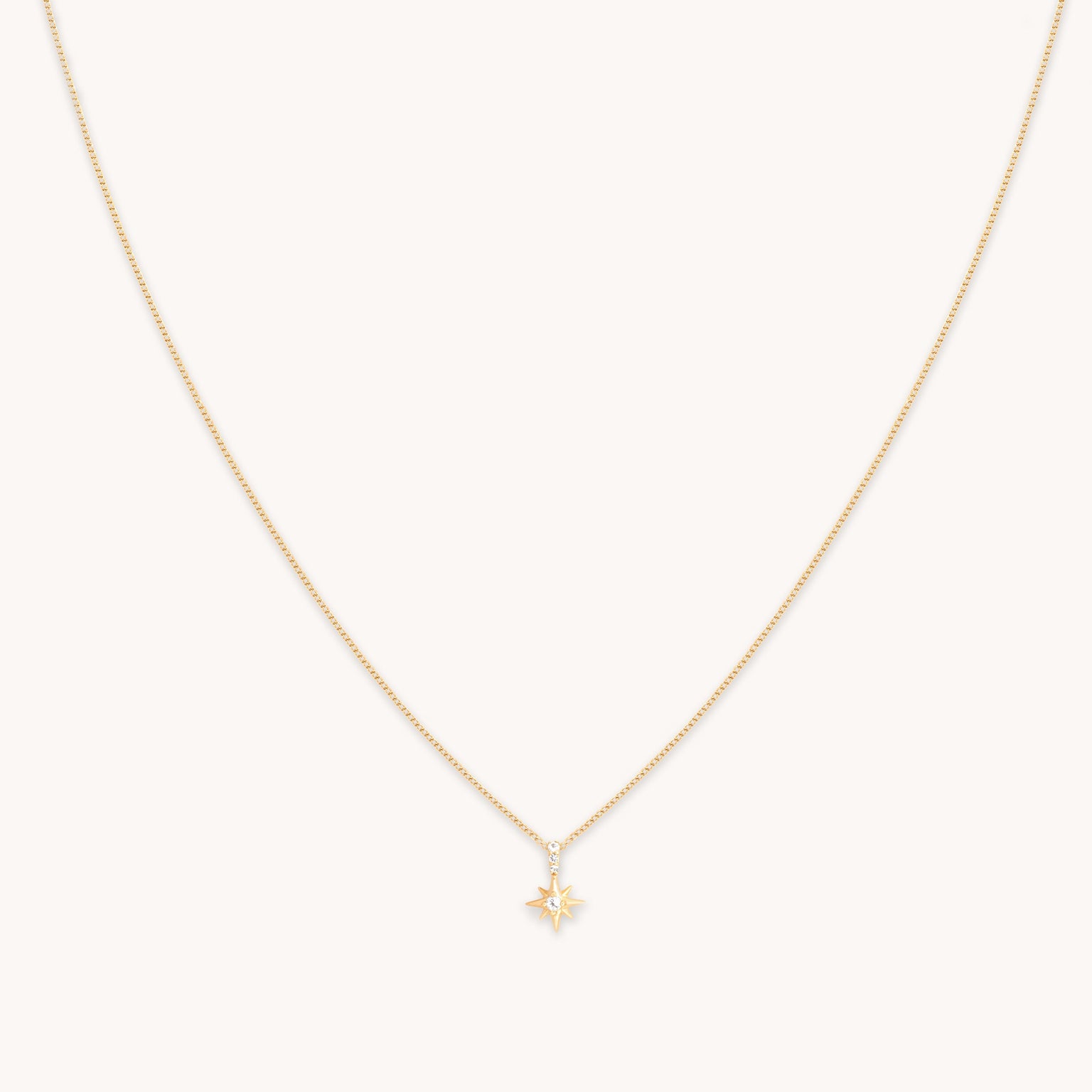 White Topaz Star Pendant Necklace in Solid Gold