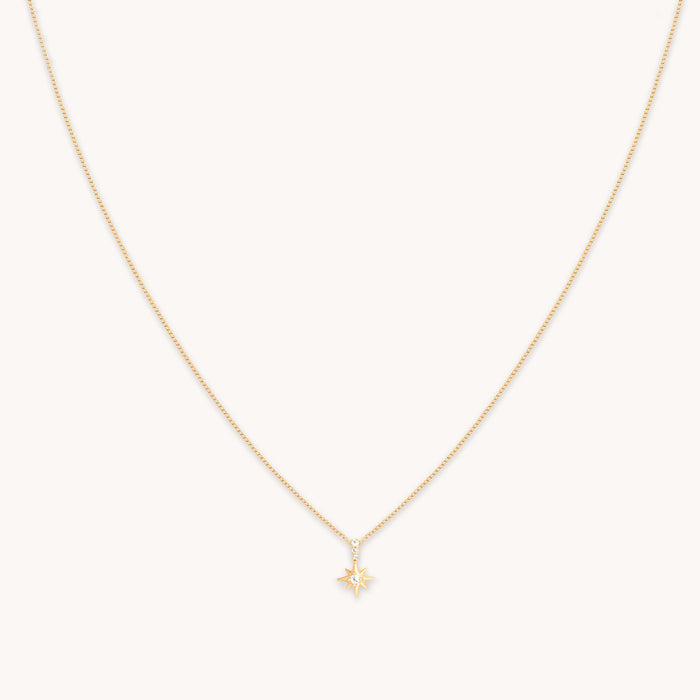 White Topaz Star Pendant Necklace in Solid Gold