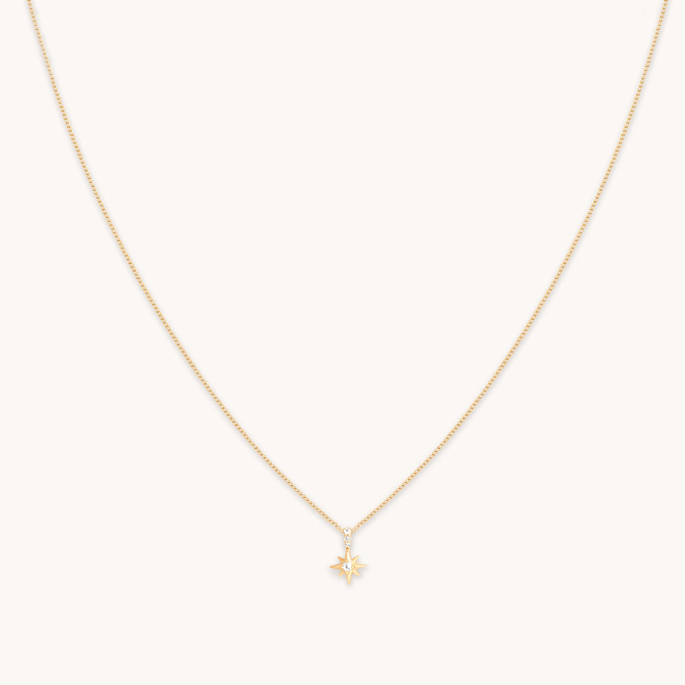 White Topaz Star Pendant Necklace in Solid Gold