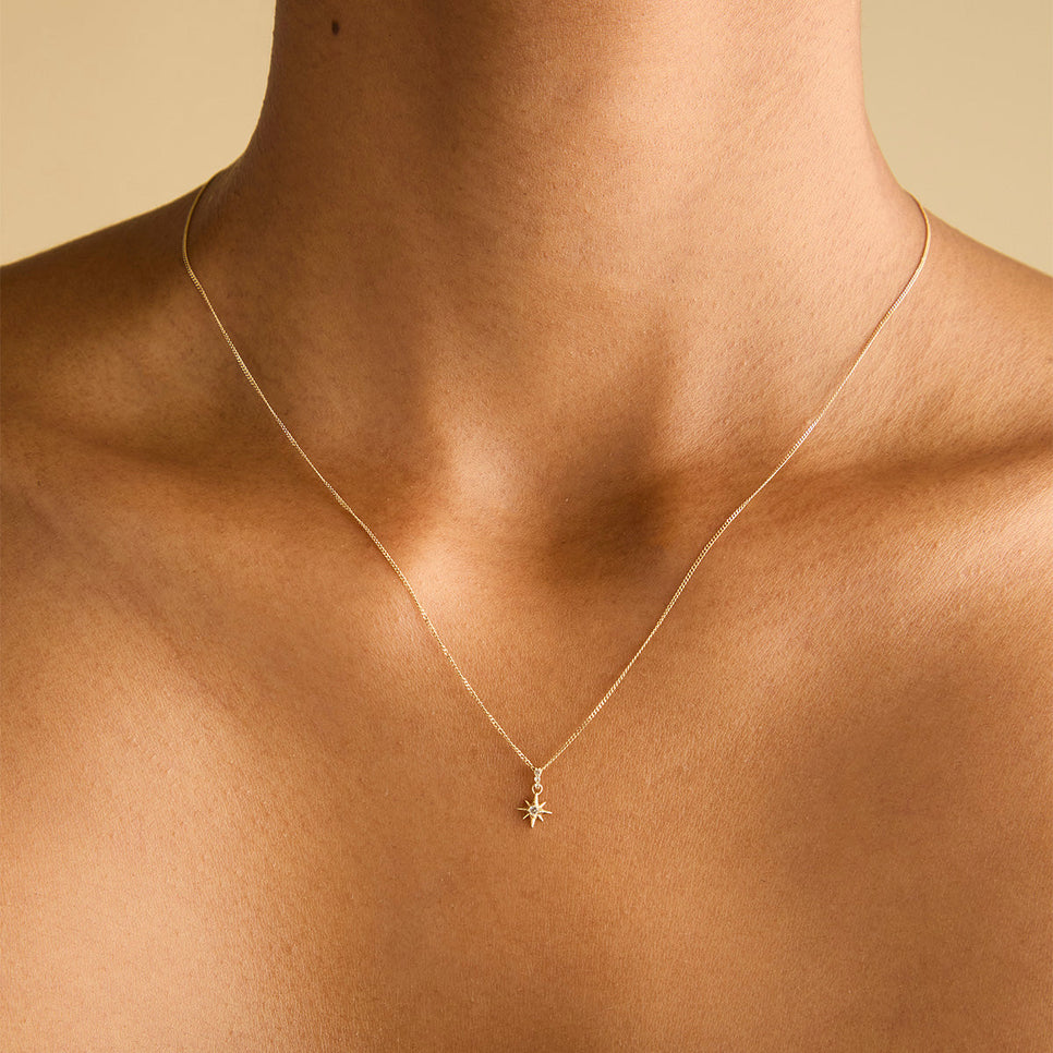 White Topaz Star Pendant Necklace in Solid Gold