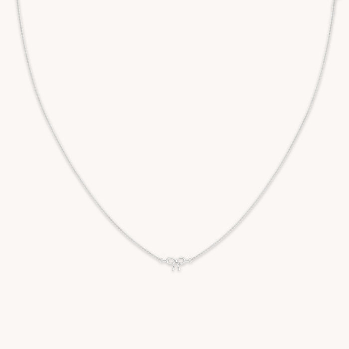 Bow Charm Necklace in 9k White Gold