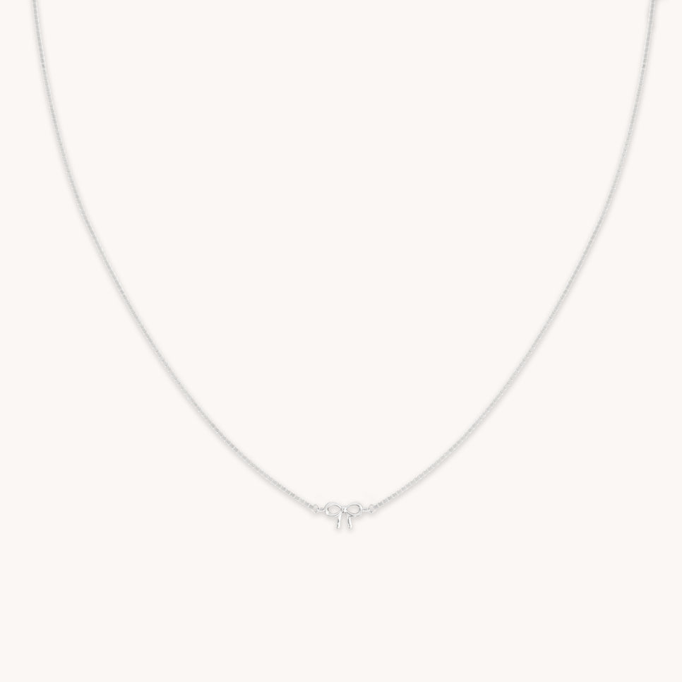 Bow Charm Necklace in 9k White Gold