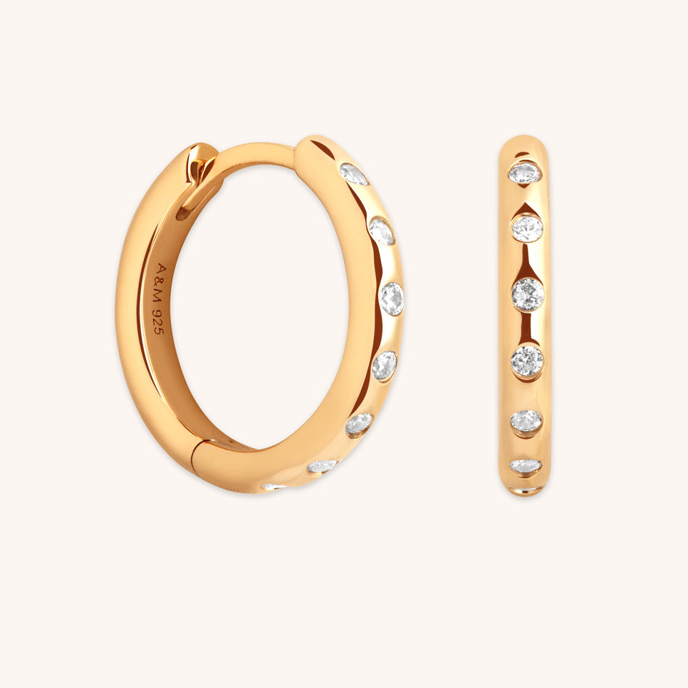 Crystal Set Hoops in Gold