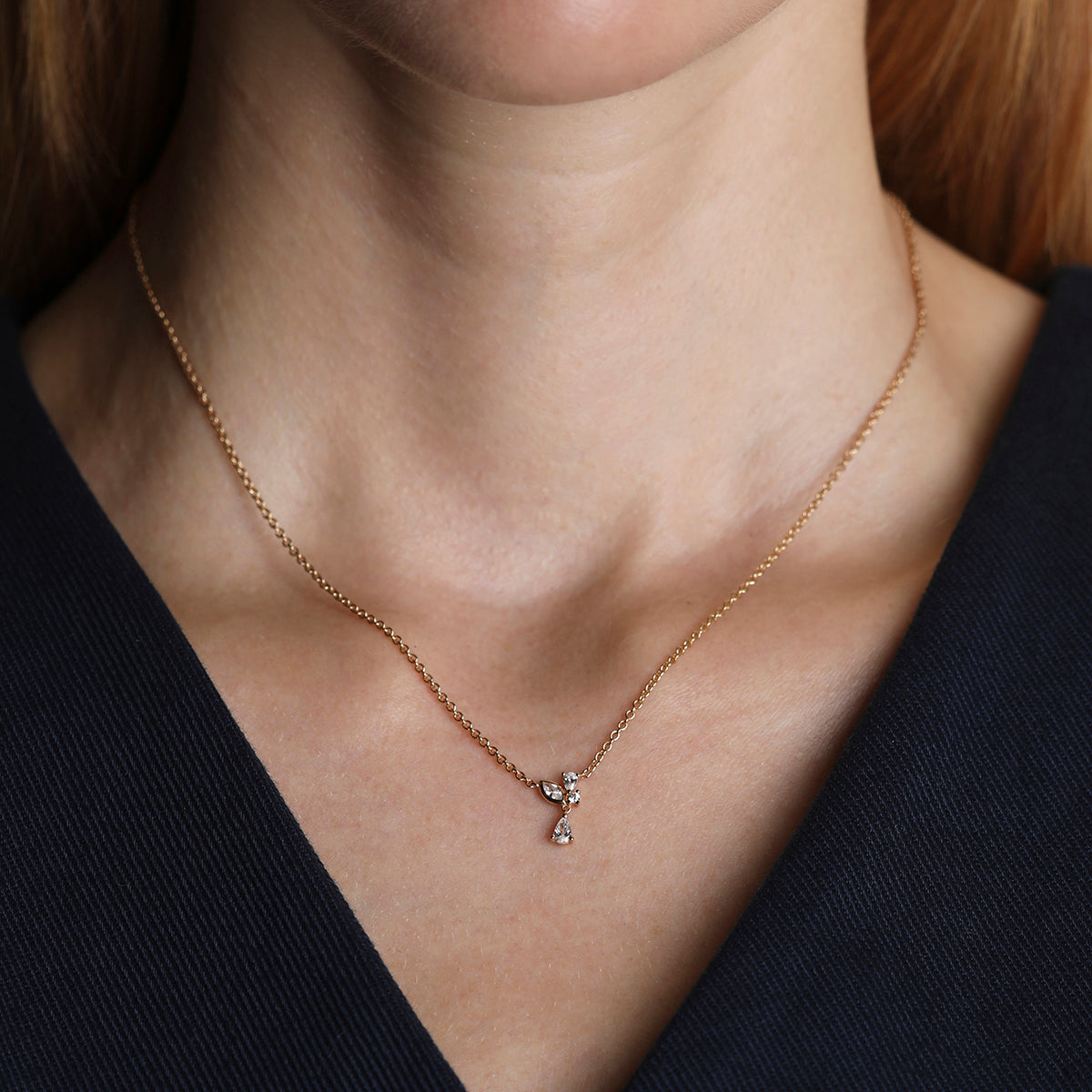 Crystal Cluster Pendant Necklace in Gold