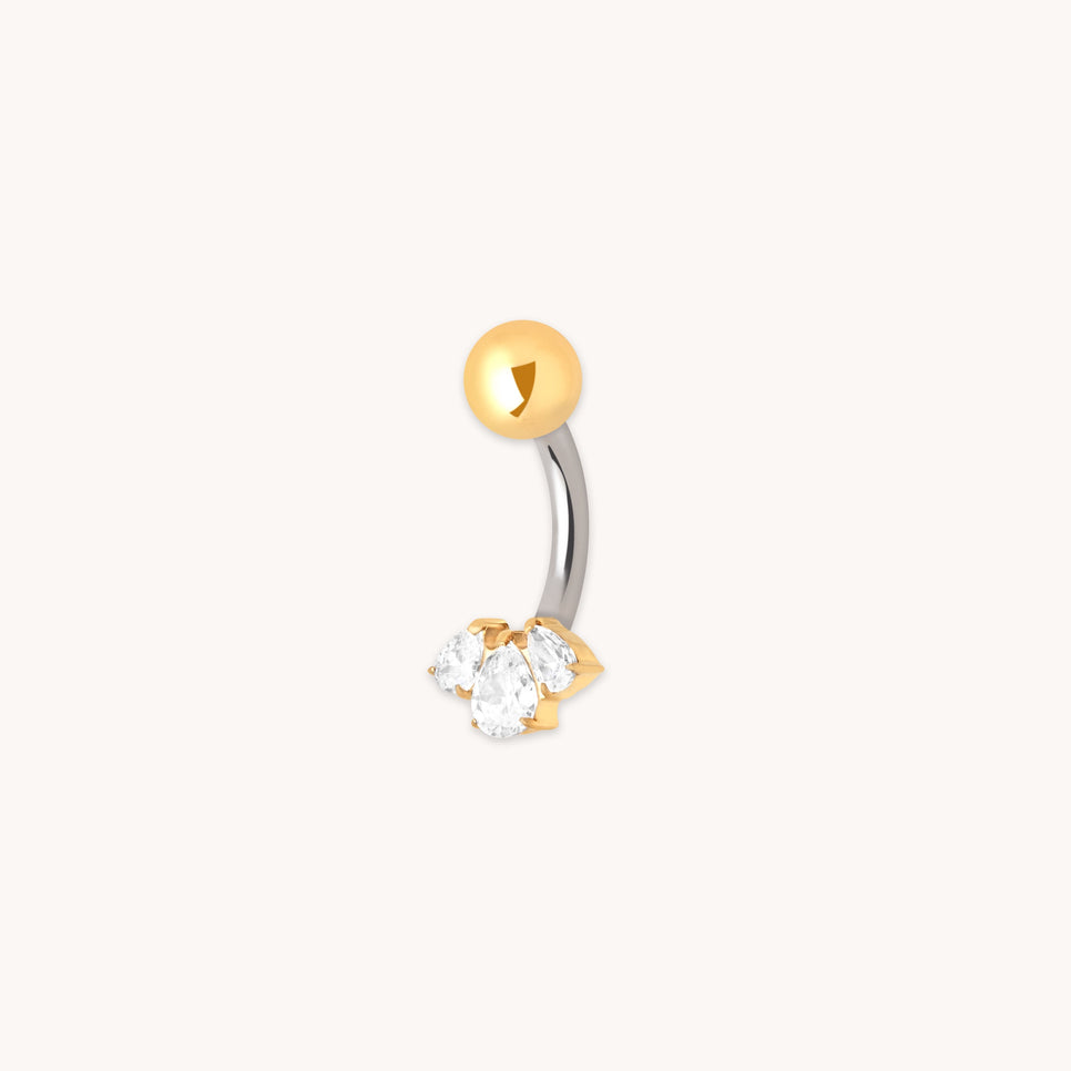 Crystal Cluster Titanium Belly Bar in Gold