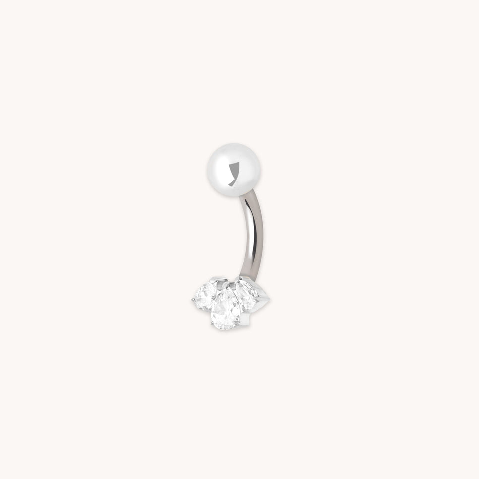 Crystal Cluster Titanium Belly Bar in Silver