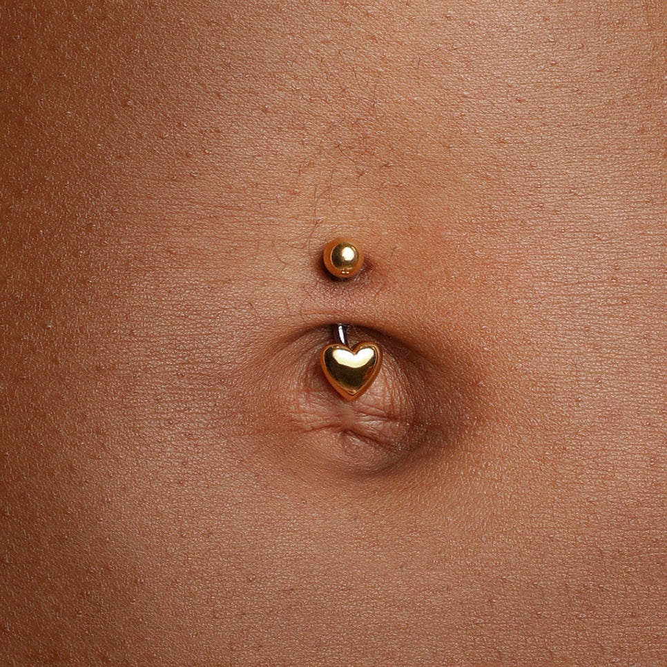 Heart Titanium Belly Bar in Gold