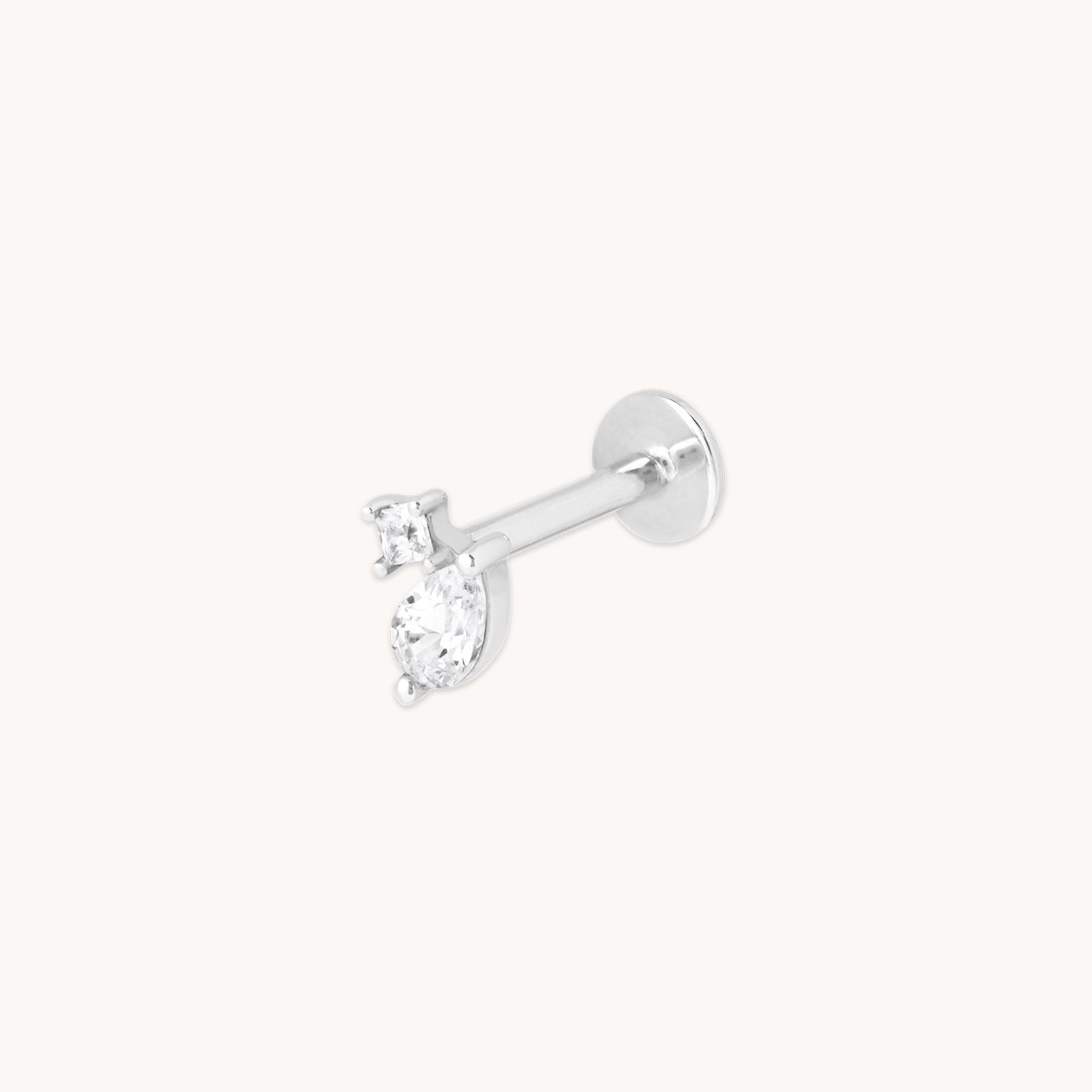 Diamond Double Gem Piercing Stud in Solid White Gold-Astrid &amp; Miyu
