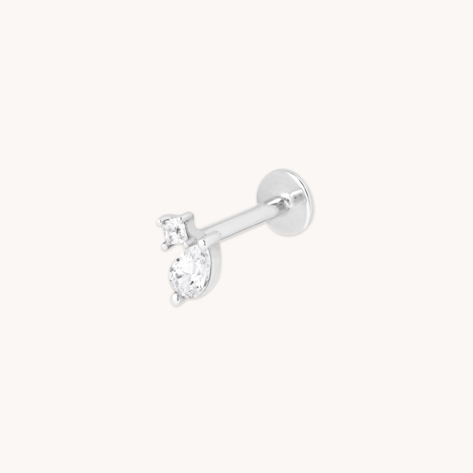 Diamond Double Gem Piercing Stud in Solid White Gold-Astrid &amp; Miyu