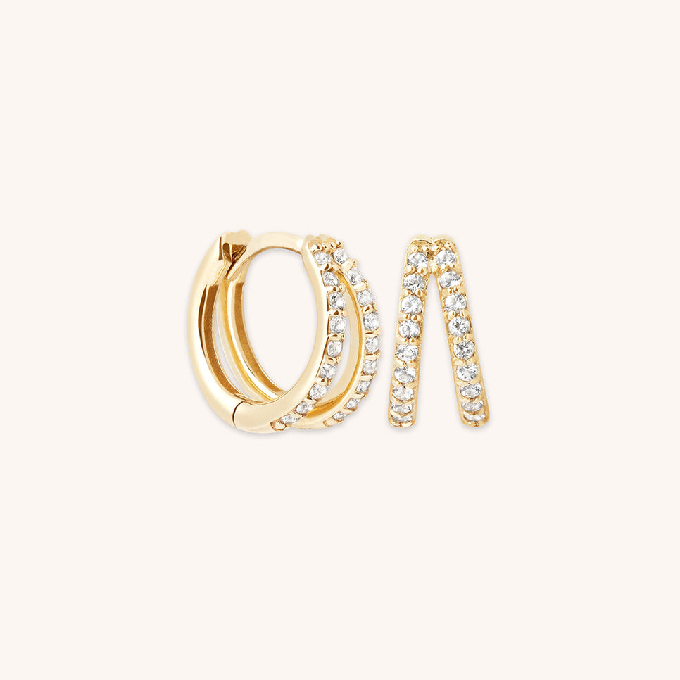 Diamond Pavé Illusion Huggies in Solid Gold