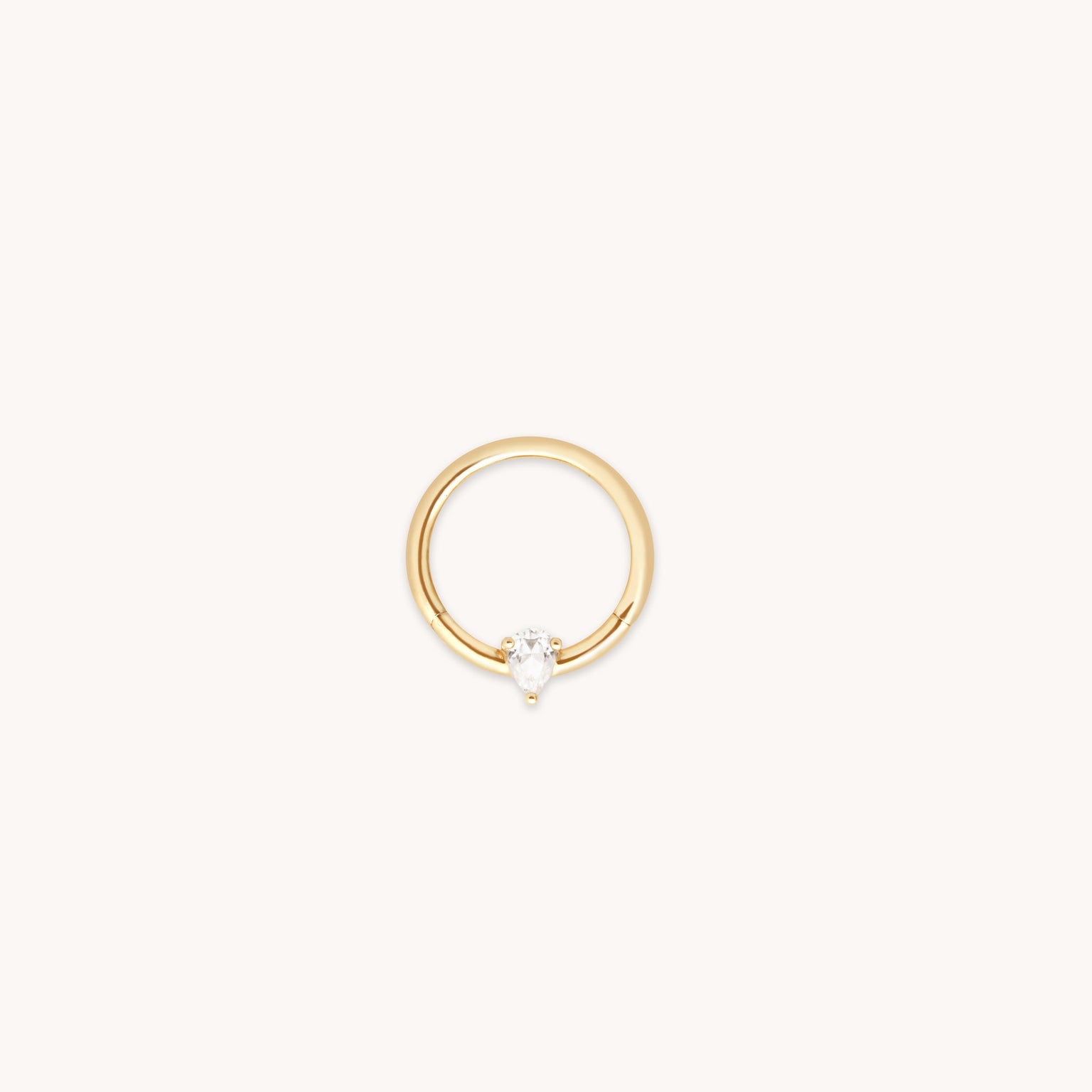 White Topaz Pear Daith Hoop in Solid Gold