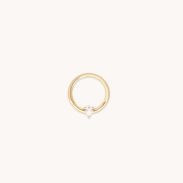 White Topaz Pear Daith Hoop in Solid Gold