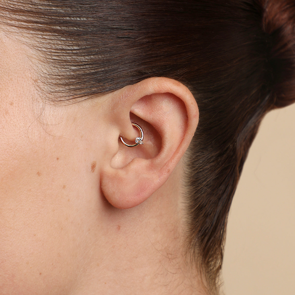 White Topaz Pear Daith Hoop in Solid Gold