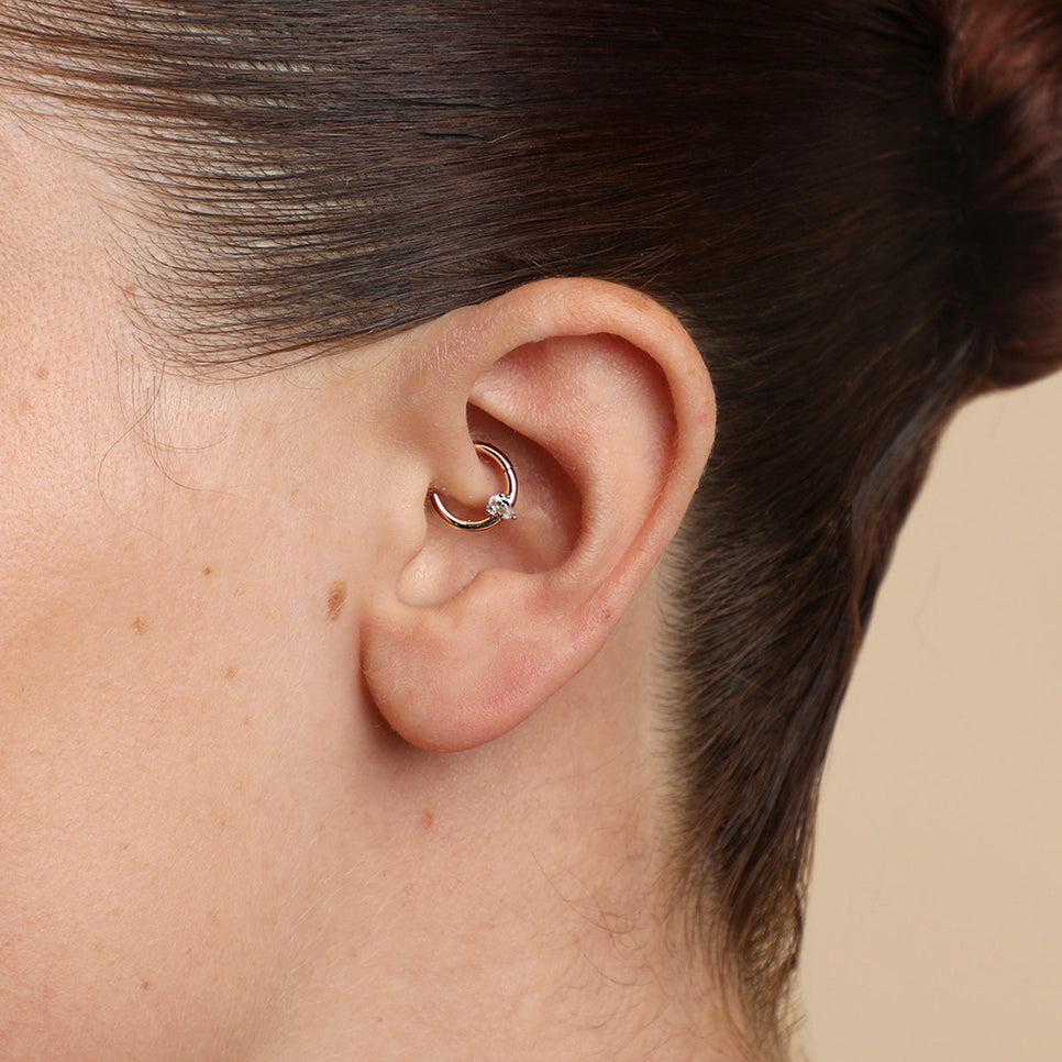 White Topaz Pear Daith Hoop in Solid Gold